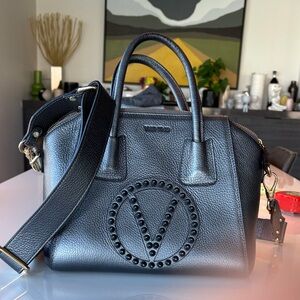 Valentino Gunmetal Metallic Leather Handbag